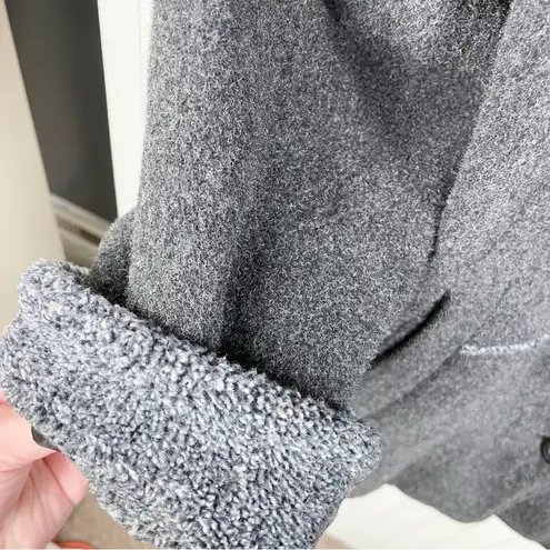 Fleet Street Women's Wool Pea Coat Grey Button Front Faux Sherpa Collar Medium