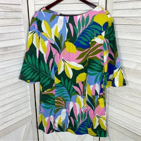 Boden Laurie Linen Tunic Dress Plum Blossom Tropical 4P Multi Color Pink
