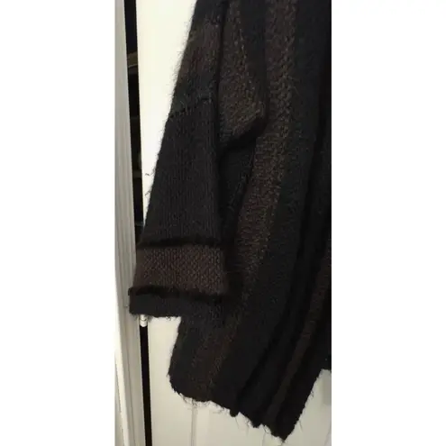 Vintage Women's Black Multi Striped Mid Length Mohair Wool Blend Boucle Car Coat Brown Size M