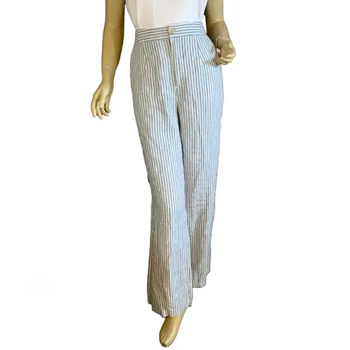 Tahari BLUE & WHITE STRIPED LINEN WIDE LEG TROUSERS (10)