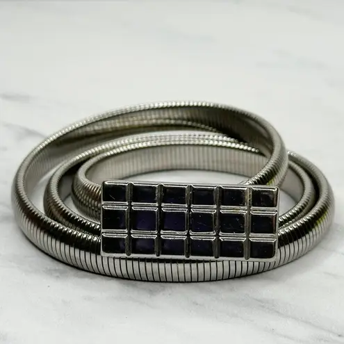 The Bar Vintage Buckle Silver Tone Coil Stretch Cinch Belt Size Small S Womens