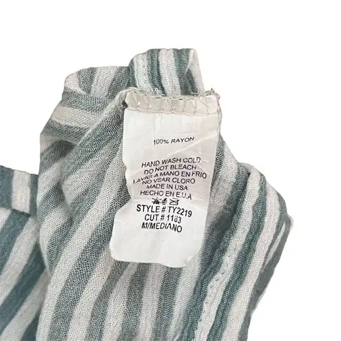 Ces Femme Women's M Blue Striped Seersucker Shirt, Ruffle 3/4 Sleeve Casual Size M