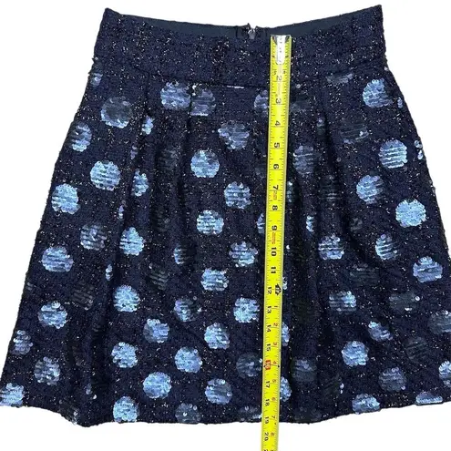 Eva Franco Anthropologie Women's Navy Blue Sequin Polka Dot Tweed Mini Skirt 2
