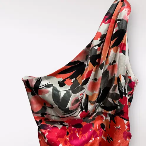 London Times Satin Dress Women's Size 8 Floral Ruched One Shoulder Midi Formal - Image 8