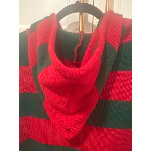 VTG hand loomed 100% virgin fiber Striped Knitted Sweater Womens Medium 80's Red