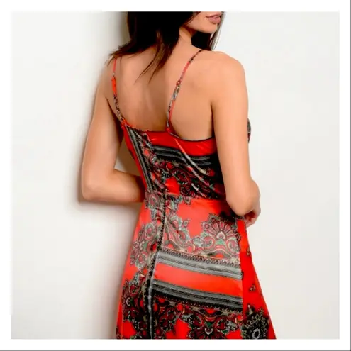 BANJUL NWT Sleeveless Cowl Neck Printed Satin Party Dress in Red Combo