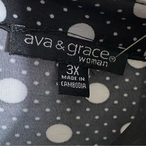 Ava NWT  & GRACE Blk & Ivory dots Pintucked Pleated 3/4 Sleeve Blouse Plus Sizes