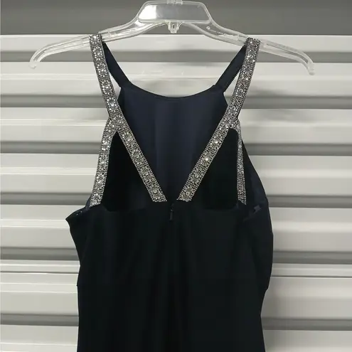 Betsy and Adam $240 Formal Evening Gown Size 4 Blue Beaded Dress Wedding Party