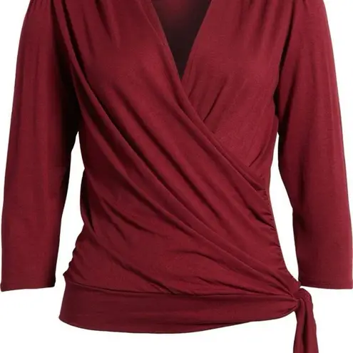 Loveappella Elegant Burgundy Faux Tie Wrap Top Size Small New WOT