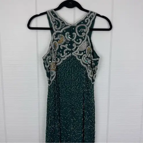 Laurence Kazar NWT Vintage Green Beaded Silk Floor Length Dress Formal Prom Gown