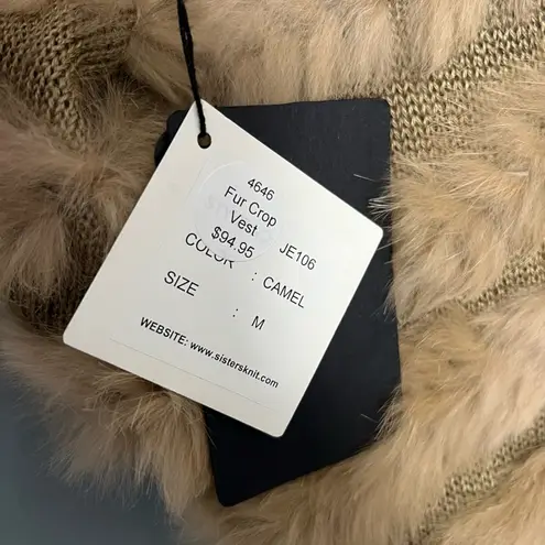 NWT Sisters Rabbit Fur Knit Vest Cropped Shrug Tan Camel Women’s Size M Size M