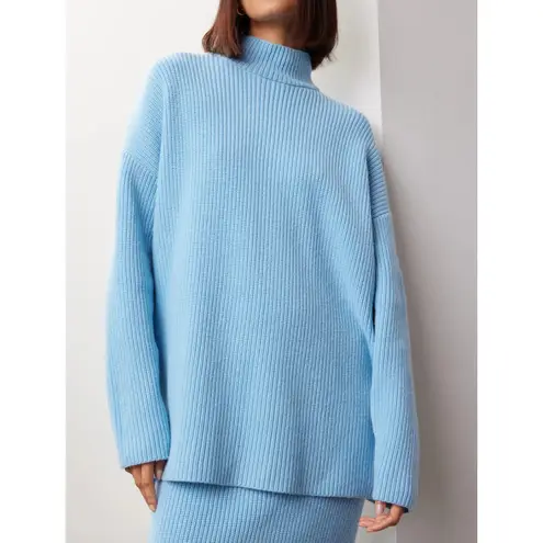 Suboo Sweater Womens Large Blue Isla Oversized Knit Turtleneck Cozy