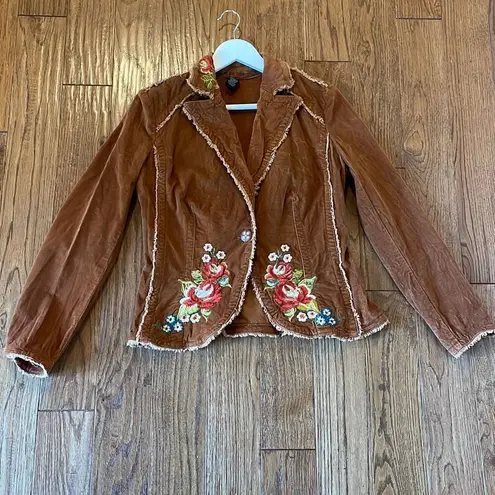 Kikit Jeans Y2K brown corduroy embroidered floral jacket small