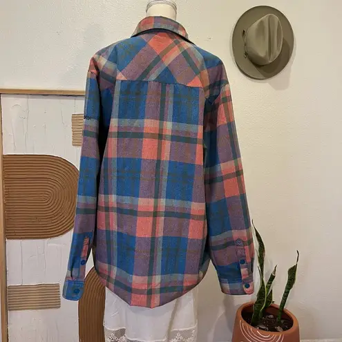 Quiksilver  Blue & Pink Flannel Snap Button Quiktech Layering Utility Shirt XL