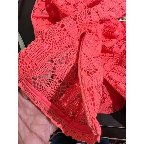 Zimmermann NWT Allia High Neck Lace Dress Coral Pink Crochet Shell Belted Maxi 0