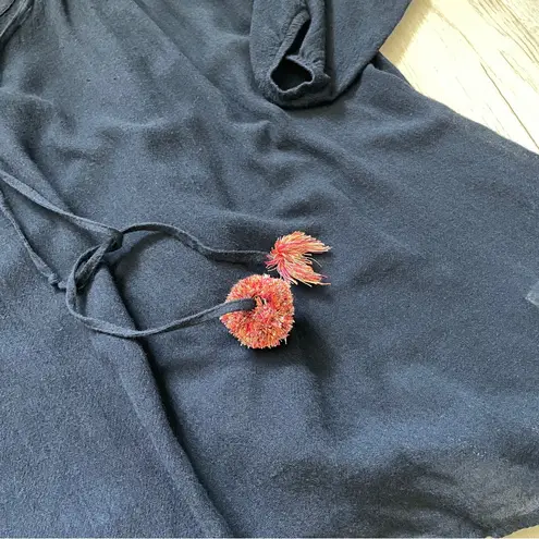 Johnny Was Top bamboo cold shoulder pom pom womens Navy Blue small contemporary