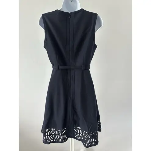 Susana Monaco Navy Wool Blend A Line Lattice Hem Dress by , Sz 4 (b48)