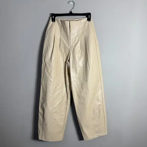 Avec Les Filles Barrel Pleated Faux Leather Pants Womens 2 Ivory Vegan Chic NWOT