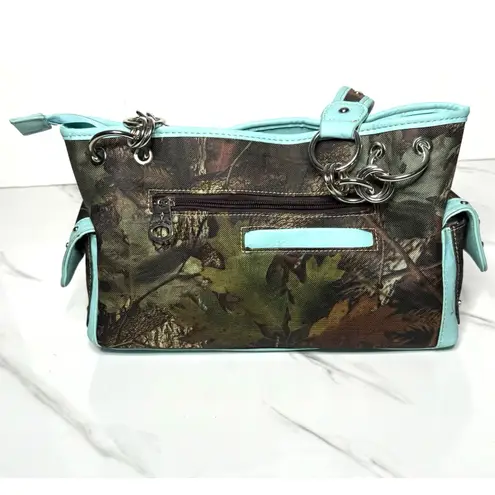Heritage West Blue Green Camouflage Rhinestone Cross Western Double Strap Purse