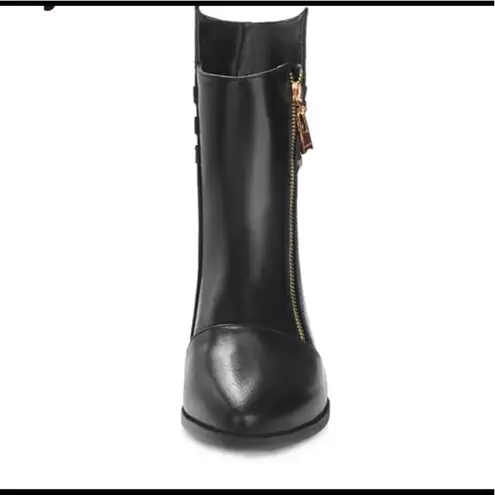 Side Zip Buckle Decoration Short Motorcycle Boots. Black Size 6.5