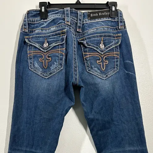 Rock Revival  WOMEN'S NOELLE BOOT CUT JEANS SIZE 30 FRAYED HEAVY STITCHING