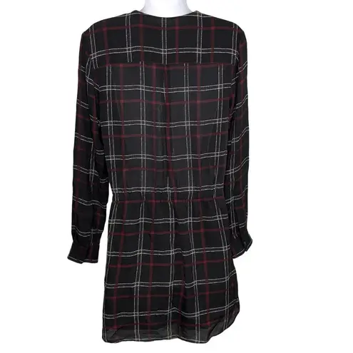 ALC Frank ALC Simona Plaid Long Sleeve Mini Shirt Silk Dress Black 4