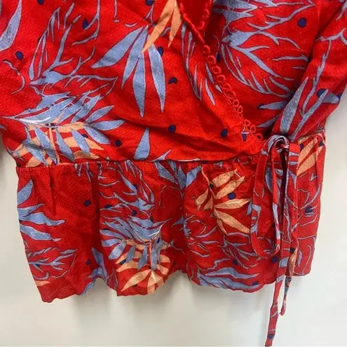 Lost + Wander tie wrap blouse with ruffle sleeves and peplum size large