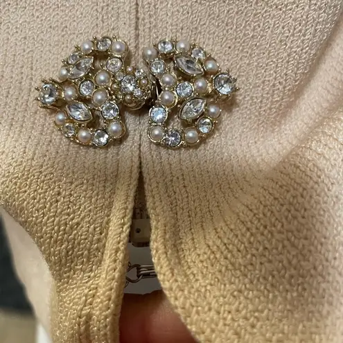 St. John Knit Cream Evening Jacket Rhinestone Pearl Size 8