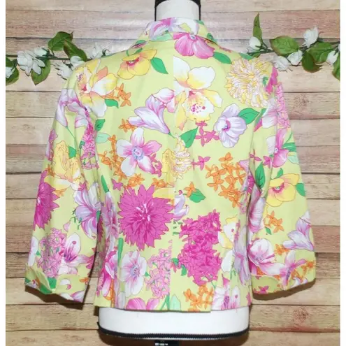 Rafaella Bold Bright Floral Bolero Crop Jacket Size 12 Office Career 3/4 Sleeve
