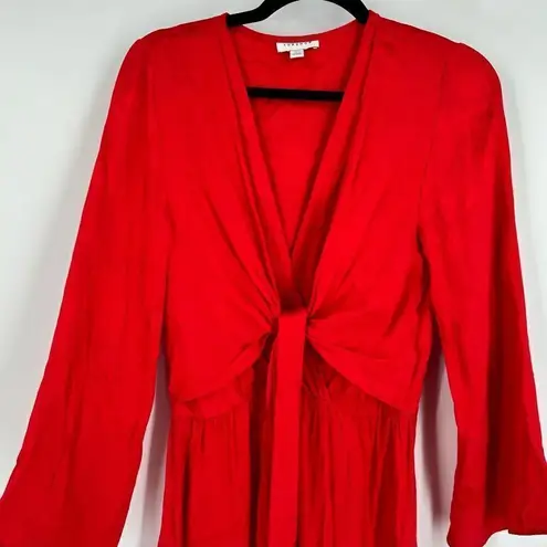 Top Shop Women's Snake Print Tie Front High Split Side Midi Dress Red Size 8