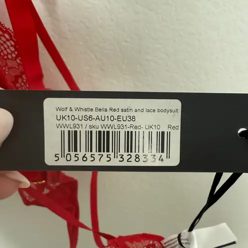 Wolf & Whistle Womens Bodysuit Size US 6 Red Bella Satin Lace Strappy Lingerie