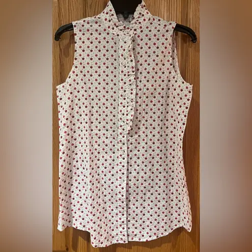 J. McLaughlin White Cherry Print Ruffle Sleeveless Button Down Blouse Size XS - Image 2