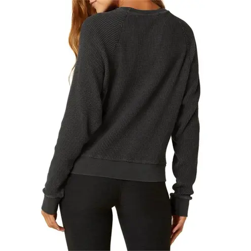 Beyond Yoga With The Band Pullover Waffle Thermal Sweatshirt in Washed Black