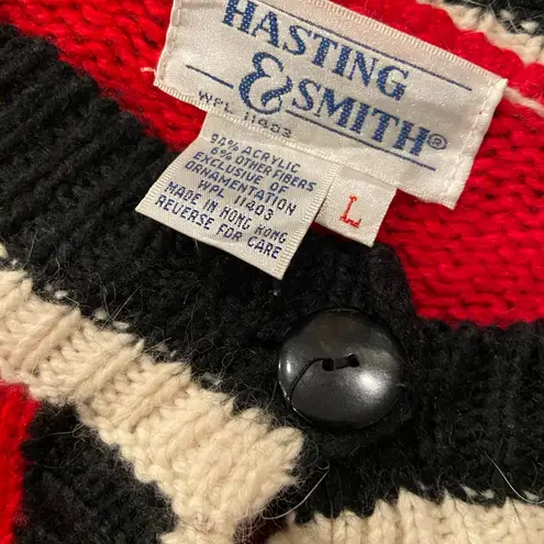 Hasting & Smith VTG Size L Christmas Penguin Sweater Red Black Knit 80s Wreaths