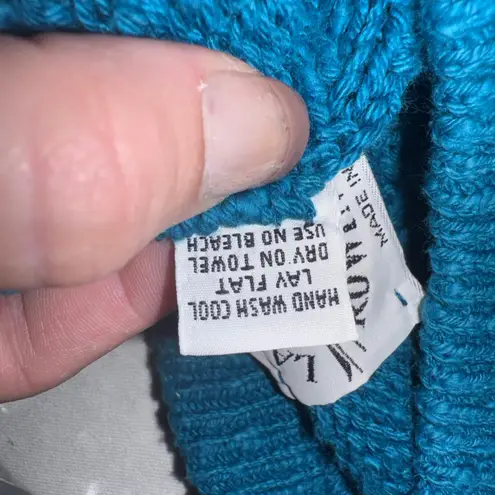 Lake Harmony Rowing Club Blue Cotton Cable Knit Sweater Medium Vintage Made USA