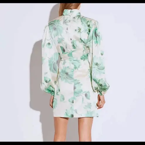 NWT Asymmetrical Hollow Out Print Dresses Long Sle Green Size M