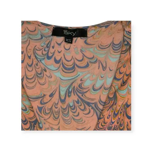 Sky ✽ Silk Plunging V Neck Corset + Stone Mini Dress ✽ Peach Print ✽ XS ✽ Celeb Pink