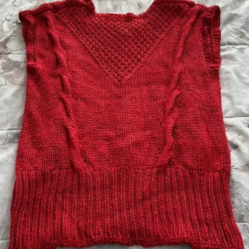 Vintage Carole Little red silk blend cable knit sweater vest, size M hand knit Size M