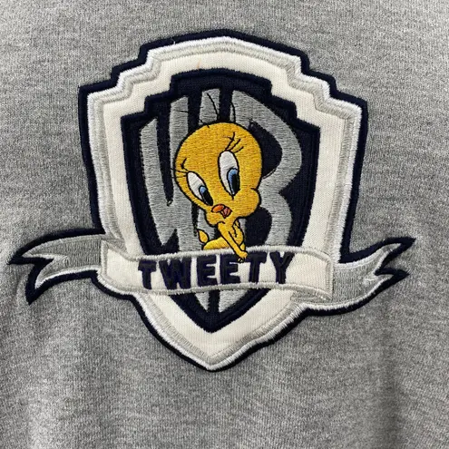 Vintage 90s Tweety Bird Varsity Shirt Crew Neck Long Sleeve Tee Cotton Grey XL Gray