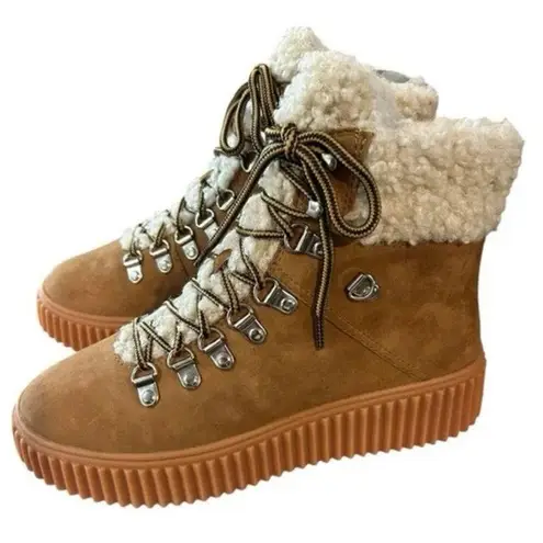 LISA VICKY Tireless V Lace Up Suede Sherpa Booties, Size US Womens 11 New in Box