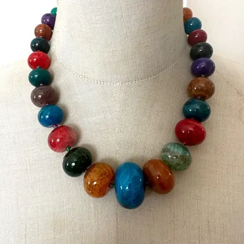 Lucas Lamenth LUC Multicolor Dyed Agate Statement Necklace with Sterling Clasp