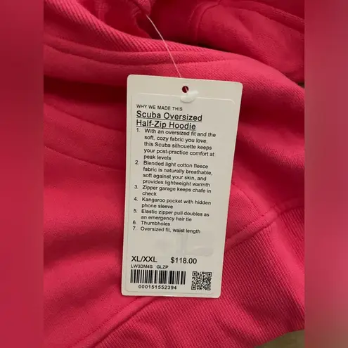 Lululemon NWT  Oversized Half Zip Scuba Hoodie Jacket Glaze Pink Size XL/XXL