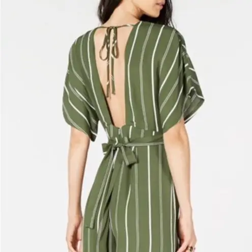 Sage The Label Striped Cropped Jumpsuit — Olive Green — White Stripe — XSmall