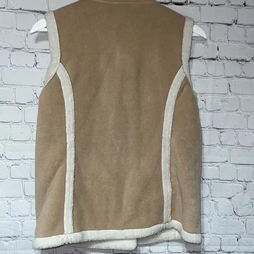 British Khaki Tan & Cream Sherpa Button Vest Medium