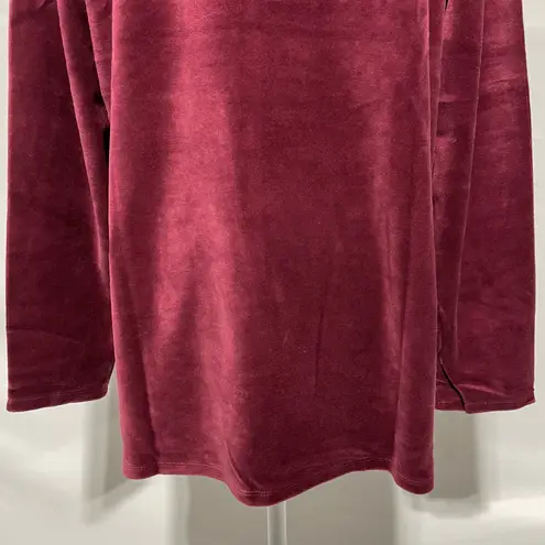 Denim & Co New Velour Notch Neck Long Sleeve Top Dark Burgundy Size Medium