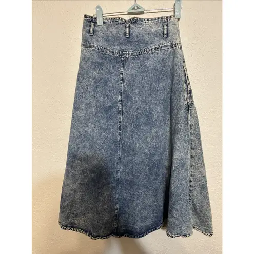 Vintage Gitano Acid Wash High Drop Waist Denim Jean Skirt Pleated Pockets 7/8 Blue