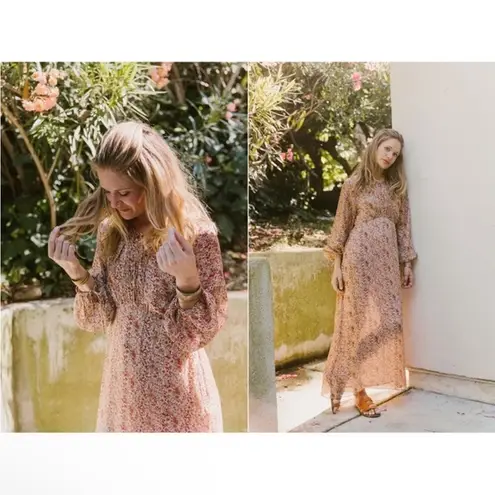 NEW Doen Sz S Bellflower Maxi Silk Dress in Clay Floral Pink