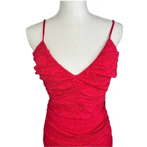 Lena Red Lace Bodycon Dress ruched cocktail party sleeveless sexy Size M