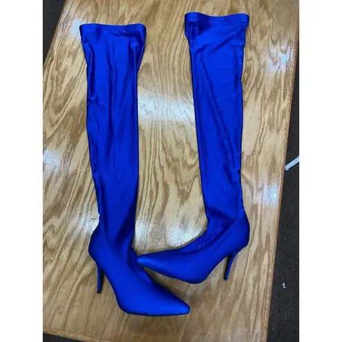 Azalea Wang Womens Blue Stiletto Heel Heart Out Extreme Thigh High Boots Size 11