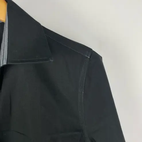 Oobe Black Button Up Collared 3/4 Sleeve Professional Blouse Top